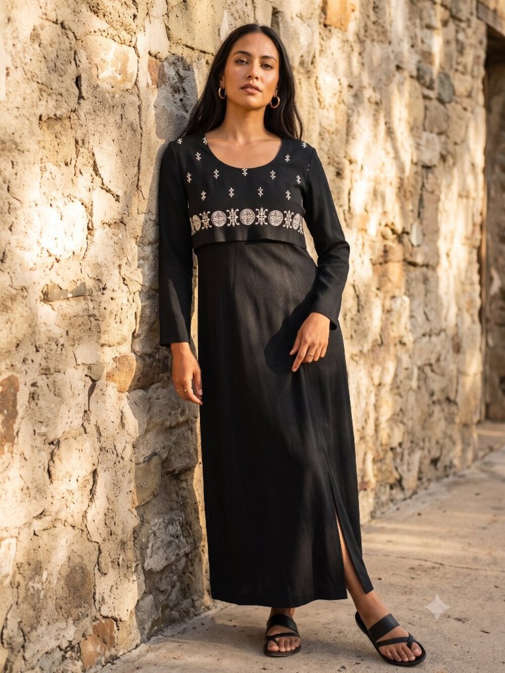 Vintage Betsy’s Things Black Embroidered Maxi Dress | Size 12 | USA Made